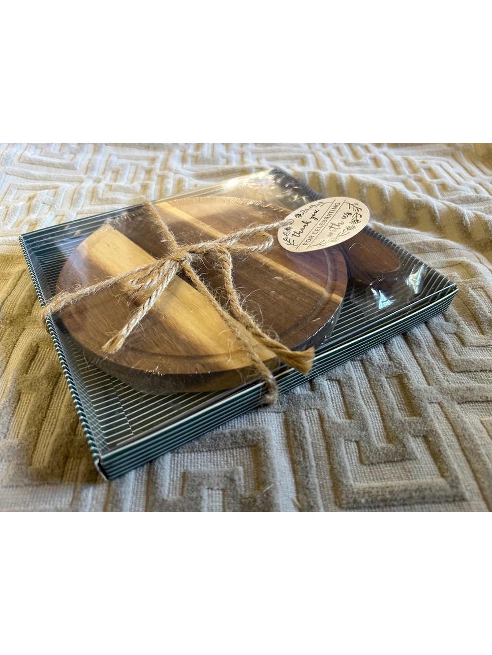 Wooden Cheese Board and Knife Set with Decorative String Tie